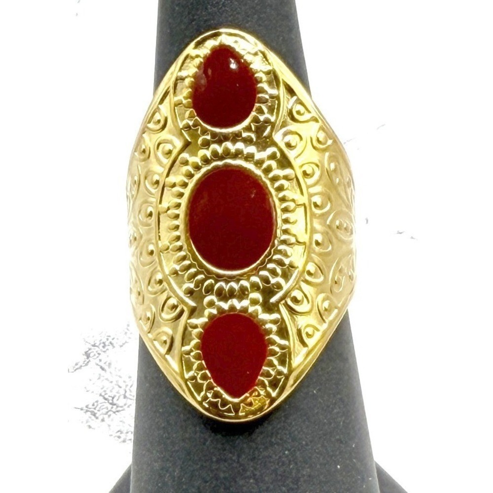 Egyptian Cleopatra style gold Statement Ring Stainless Steel Open Back Size 7.25